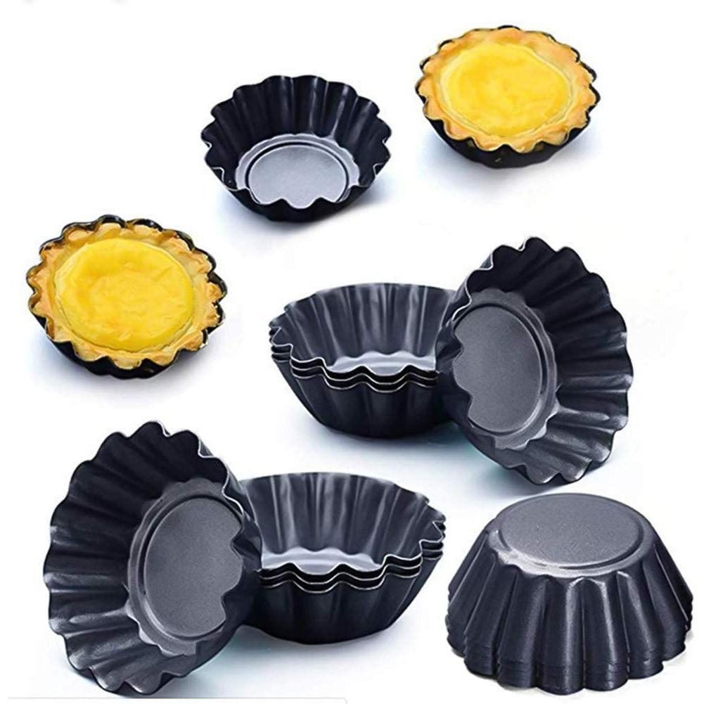 12-Cavity Mini Tart Pans Carbon Steel 7.5x2.3 cm Black Nonstick Baking Mold Set Fruit Tart Mold Set