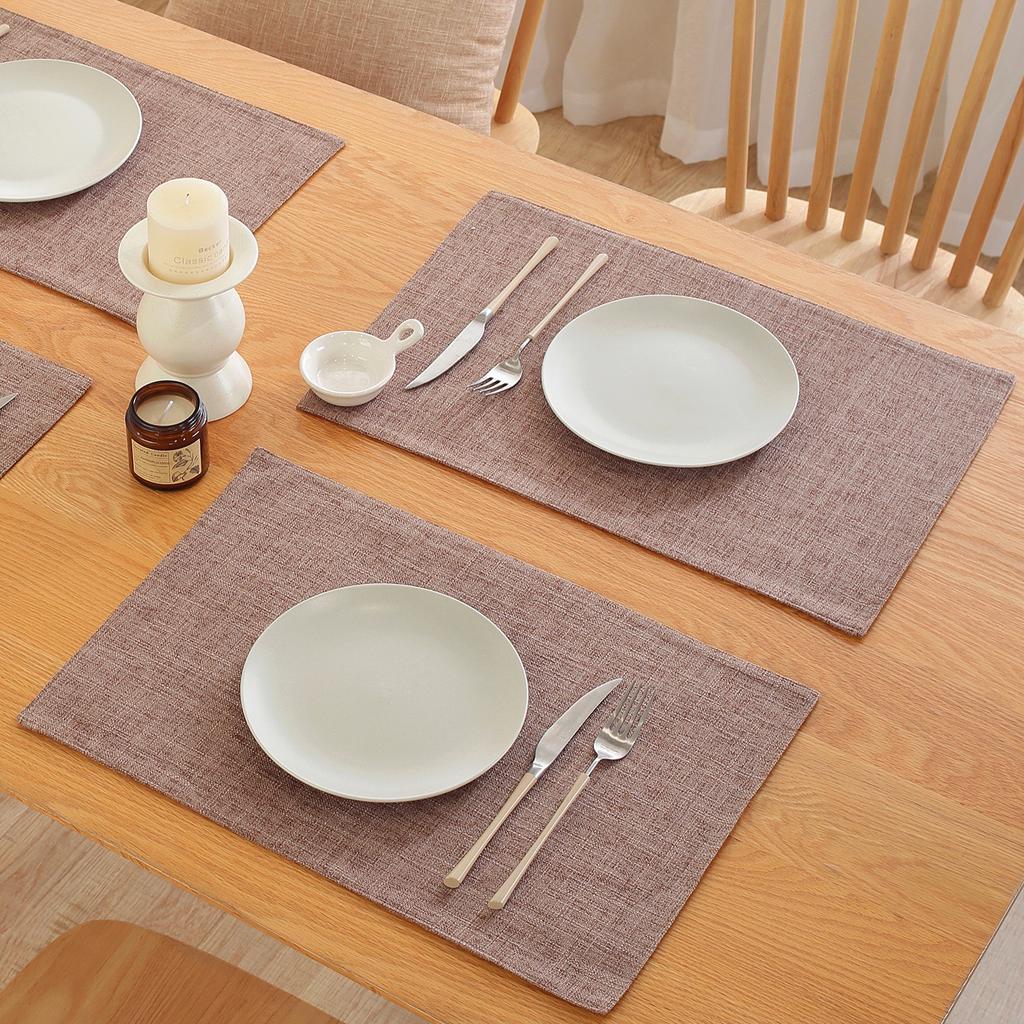 Nordic Linen Table Placemat Set Solid Color Heat Resistant Burlap Dining Mats Kitchen Table Western Food Plate Cup Mat Decor