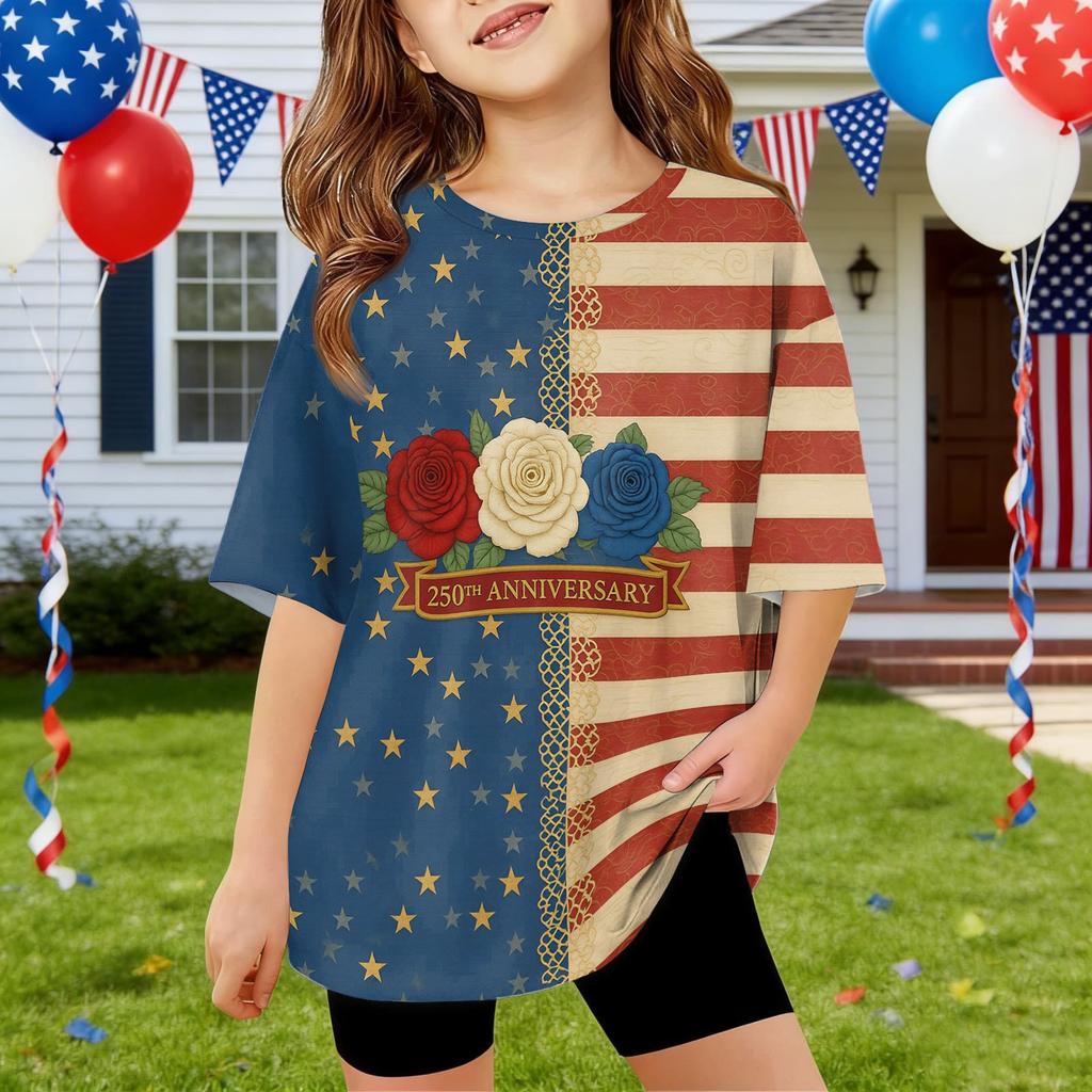 Kids Independence Day Print Round Neck Short Sleeve Casual T-shirt