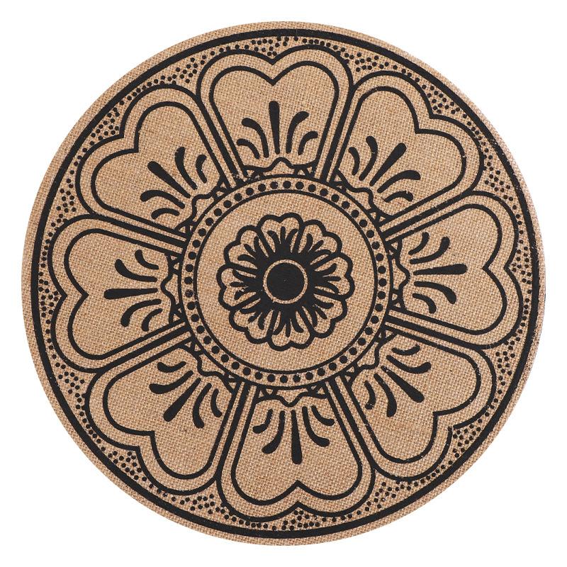 Large Round Jute Placemat Bohemian INS Style Silk Screen Printed Heat Resistant Table Mat Insulation Pad for Kitchen Dining Home Decoration
