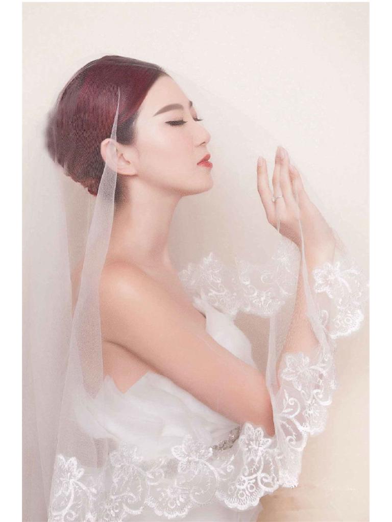 European & American 1.5m Lace Edge Bridal Veil with Extended Train, Floor-Length Wedding Veil.