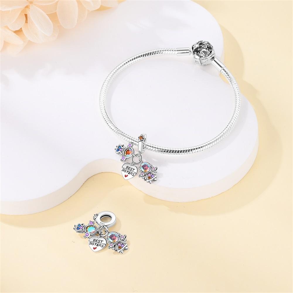 Charm Bead Charms Authentic copper Sister Pendant Set of Three Pieces Bead Charms Compatible With Bracelets Diy Fine Gift Women Delicate Jewellery A