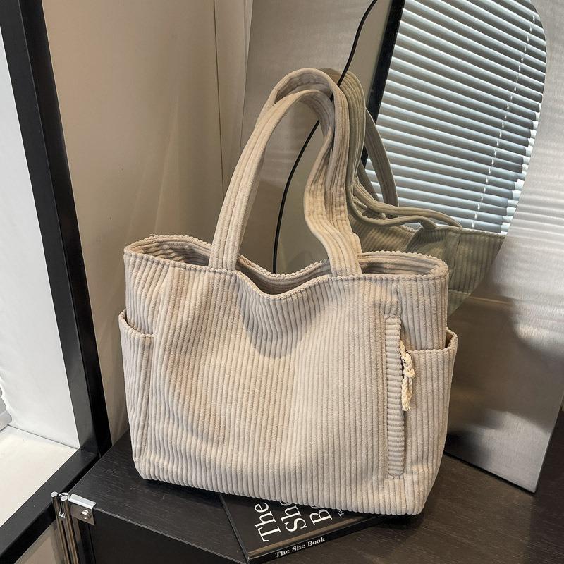 Today's popular retro corduroy shoulder bag fashionable large-capacity student class bag women's simple solid color tote bag