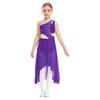 Girls Lyrical Dance Dress - Shiny Rhinestones One Shoulder Sleeveless Cutout with High-Low Flowy Mesh Skirt