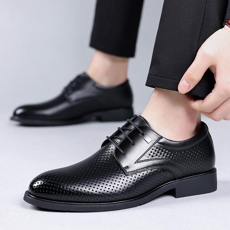 Hollow Leather Shoes Men's 2025 Summer Breathable Men's Large Size Casual Heightening Leather Sandals 2025