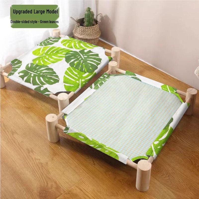 Breathable Pine Wood Rattan Woven Folding Pet Bed - Moisture-proof, Removable, Washable, Four Seasons Style.