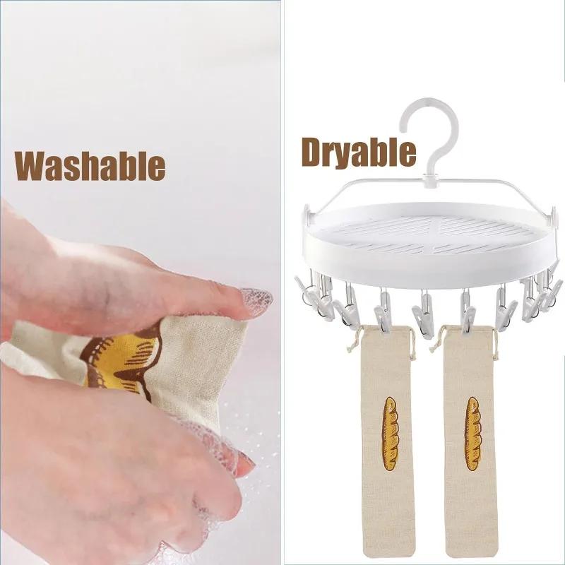 3/1Pcs Linen Bread Bags Large Capacity Drawstring Bread Storage Bags Washable Reusable Loaf Bags for Pastries Baguette Organizer