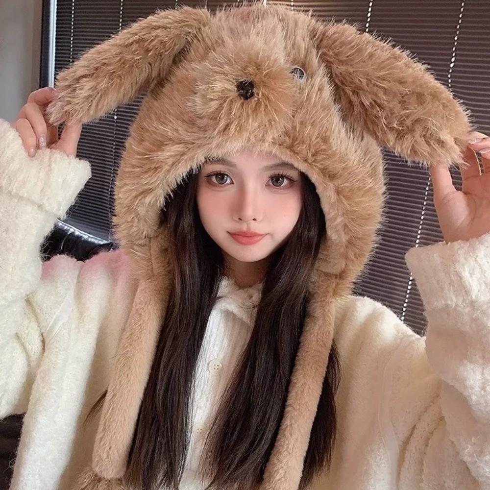 Windproof Movable Puppy Ears Hat Kawaii Warm Cap Fluffy Lei Feng Hat  Apparel Accessories