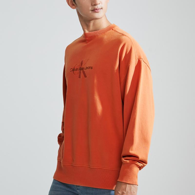Calvin Klein Logo Embroidered Crew Neck Long Sleeve Sweatshirt Men Sweatshirt Crimson J324475-SEC