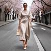 New, Summer Fashion Crew Neck Solid Color Lace-up Dress Women's Clothing