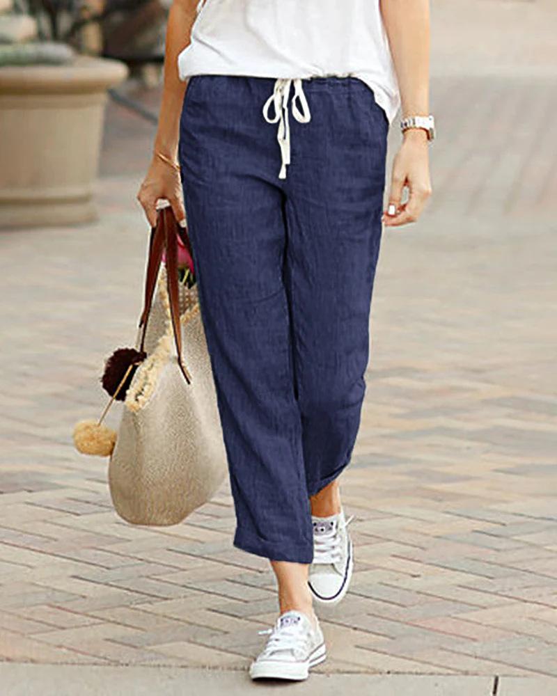 Pantaloni Jogger da Donna a Vita Alta Vestibilità Larga Pantaloni Casual Monocolore Coulisse Lino Cotone Dimagranti Pantaloni Lunghi Quotidiani