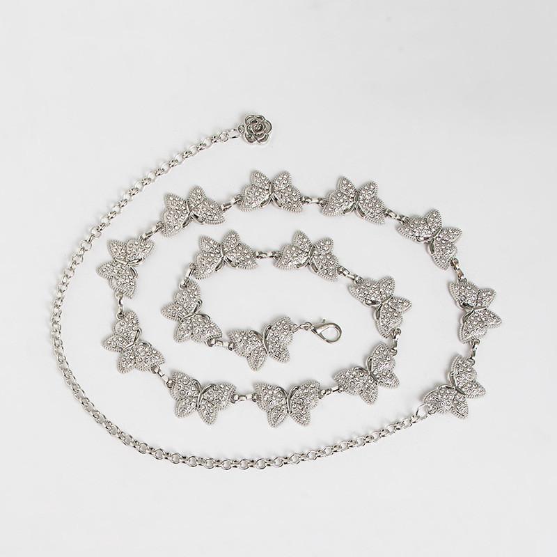 Fashionable Butterfly Design Waist Chain With Rhinestone Decoration For Womens Fashion серебряный