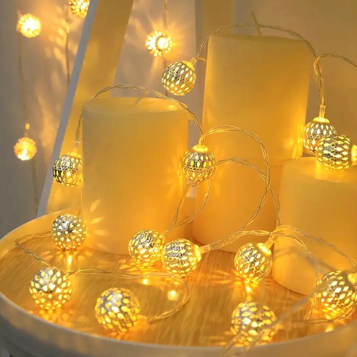 1 шт. Светодиодная гирлянда в марокканском стиле, сказочная атмосфера, питание от батареек, для дома, спальни, гостиной, вечеринки, свадьбы 1.5m 10Led теплый белый