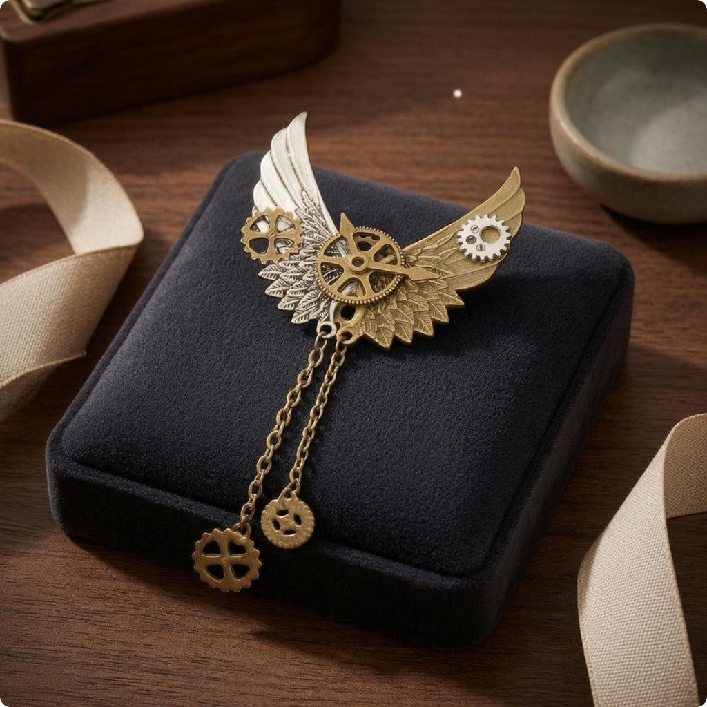 Steampunk Wing Brooch TwoColor Mechanical Gear AntiqueInfluenced