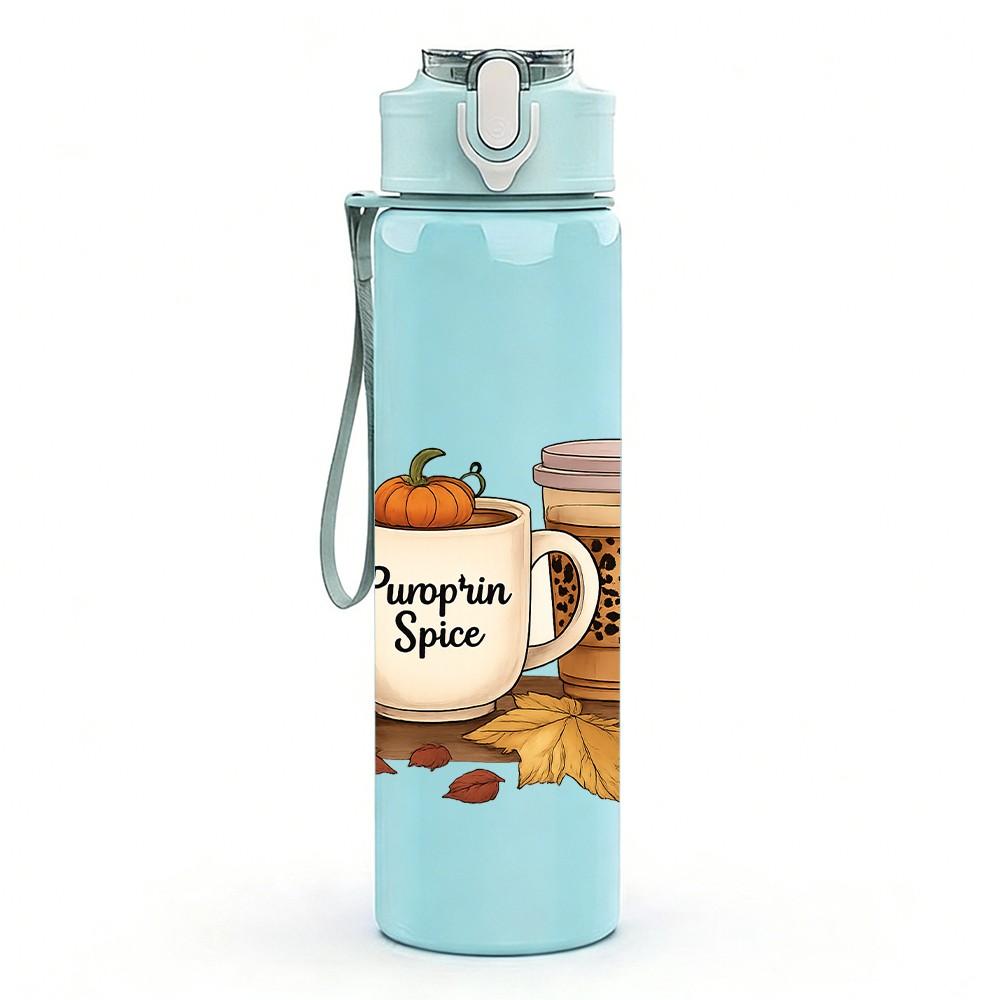 1PC Autumn Pumpkin Latte Cups 750ml Color Plastic Sports Water Bottle Leakproof Flip Straw Lid Suitable for Sports Office Home Use