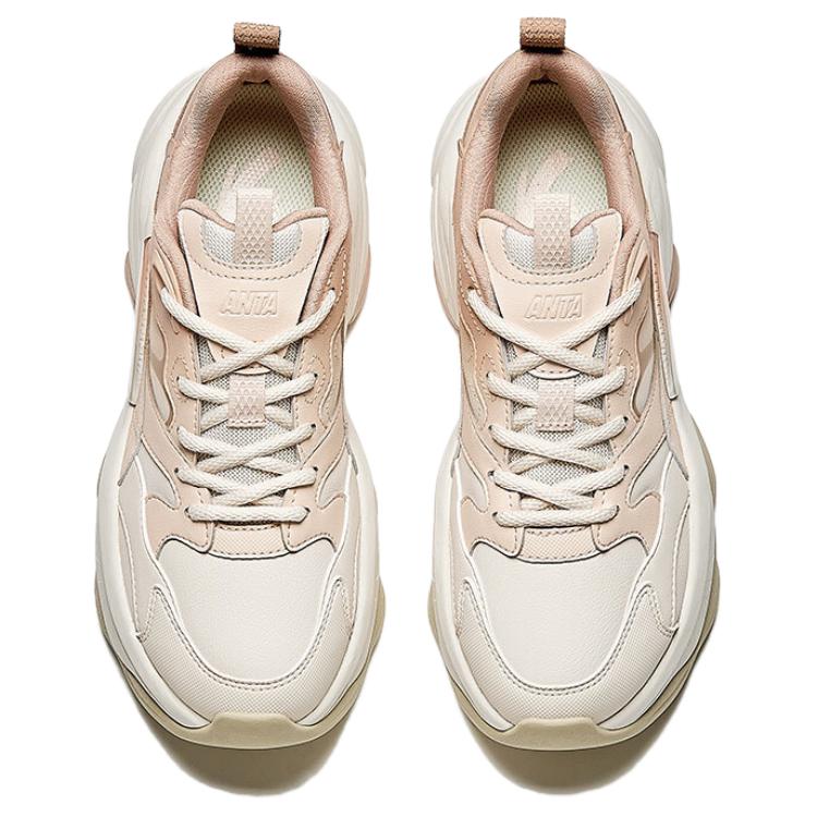New Anta Life Collection Anti Slip Wear Resistant Low Top Chunky Sneakers Women's White Beige Brown 122518891-8