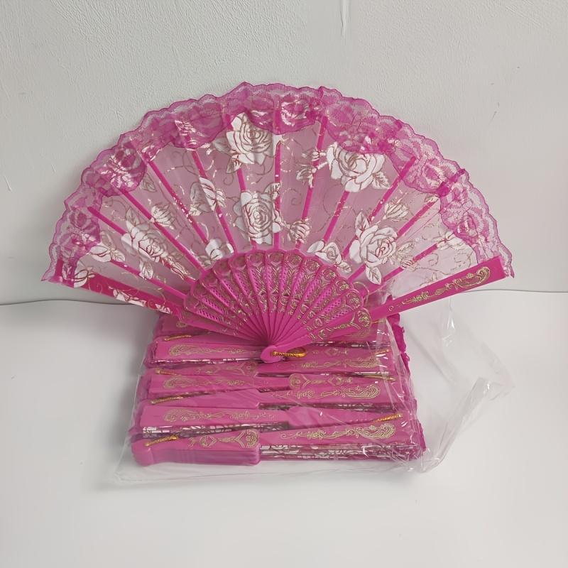 10pcs Elegant Folding Hand Fans for Women' Dance Wedding Decorations Plastic Ribs with Lace for Parties Graduation Events Decor