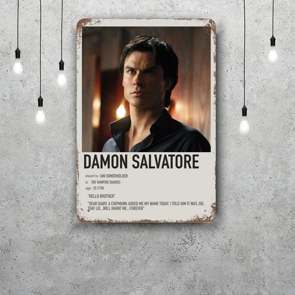 Damon Salvatore Decor Poster Vintage Tin Sign Metal Sign Decorative Plaque for Pub Bar Man Cave Club Wall Decoration