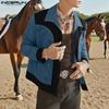 INCERUN Men Long Sleeve Embroidery Stitching Buttons Suede Casual Thin Coat Jackets