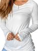 T-shirt décontracté à manches longues et trous pour les pouces, col rond, froncé pour femme