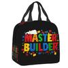 Custom Brick Builder Blocks Master Builder Insulated Lunch Tote Bag for Women Resuable Cooler Thermal Food Lunch Box Children