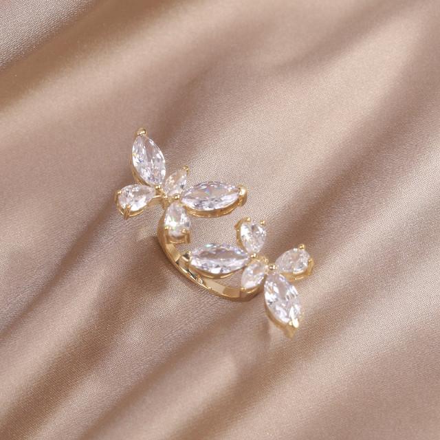 

Корейская мода ювелирные изделия 14K настоящее золото гальваническое цирконовое кольцо бабочка роскошное женское свадебное выпускное вечернее кольцо Resizable белый