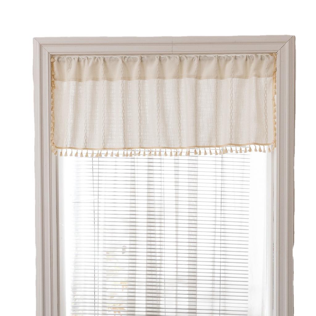 Cotton And Linen Fringed Kitchen Window Drapery French Striped Rod Pocket Curtain