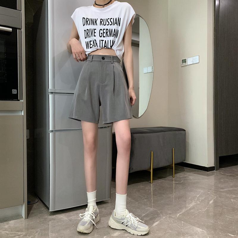 Women's Summer High Waist Wide-Leg Suit Shorts - Loose Casual Five-Point Trousers