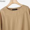ZANZEA Women Casual Round Neck Solid Color Loose Long Sleeve Blouse