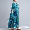Summer New Literary Large Size Loose and Large Printed Round Neck Short Sleeve Dresses