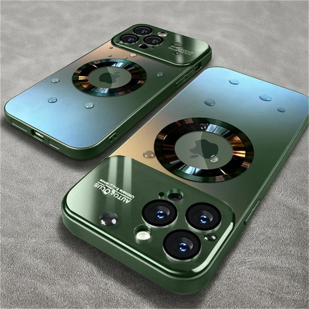 Luxury For iPhone 17 16 15 14 13 12 11 Pro Max Plus Glass Camera Lens Protection Case For Magesafe Magnetic Wireless Charging Phone Cover