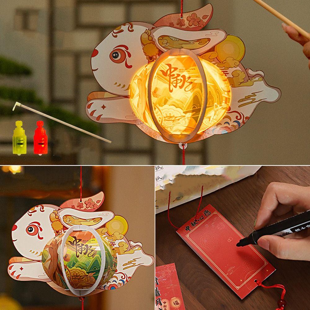 Traditional Chinese Rabbit Lantern Cute LED Lantern Toys Handheld Paper Lantern  Family Activity
