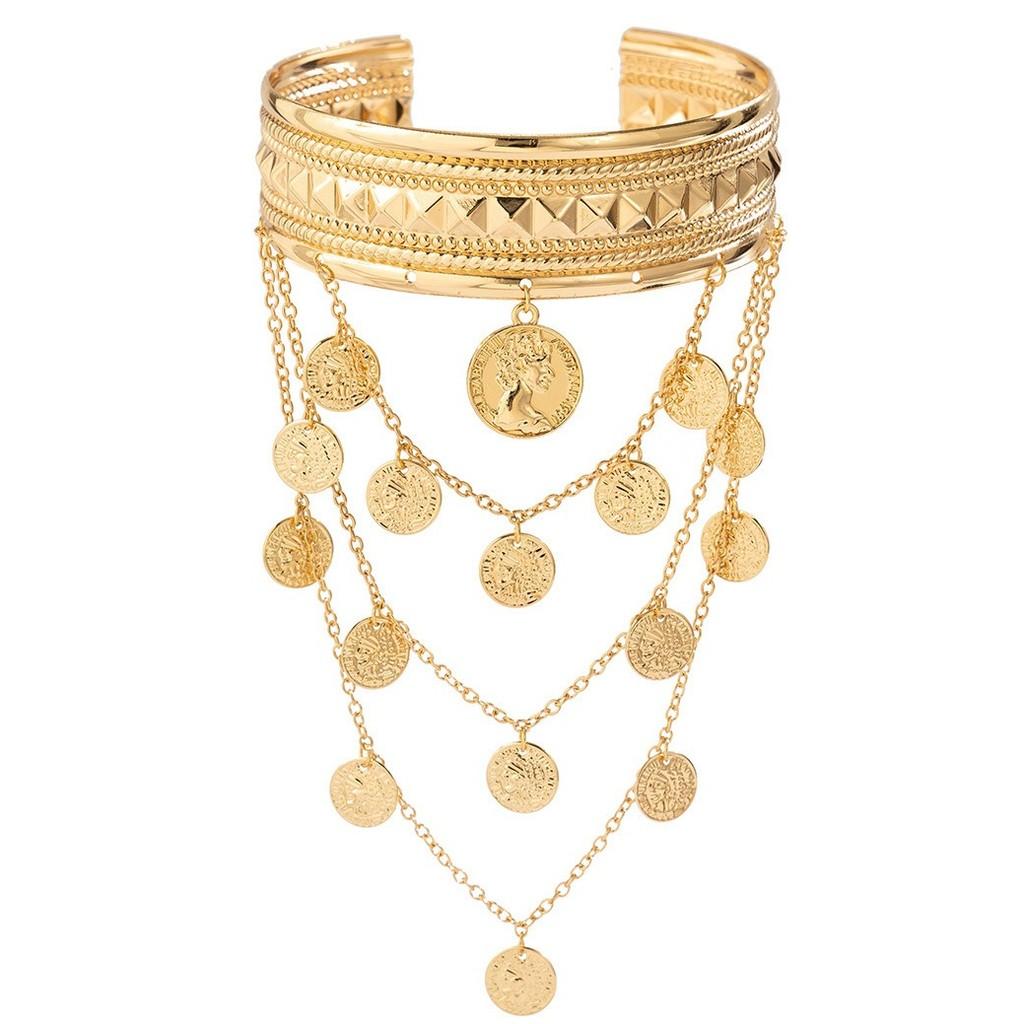 

European Style Gold Leaf Coin Chain Bracelet With Rhinestones For Women Three Coins