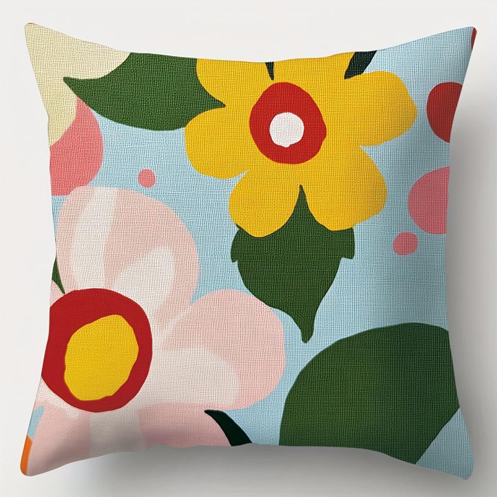 -4Pcs Set, Spring And Summer Printed Pillowcases. Patterns Include Green Leaves, Dots, Floral Themes, Nordic Style, Modern Minim
