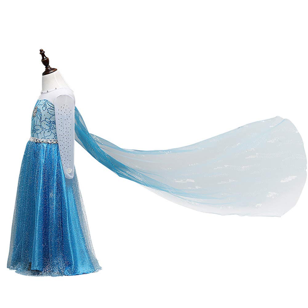 Kids Princess Light Kids Cosplay Luxury Set Heart Magic [YITING] Dress, Blue, Costume, 7-Piece (Princess Dress, Tiara, Wand, Gloves, Necklace, Ring,