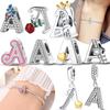 Authentic White Zircon Roseshaped Copper Letter A Heart Pink Design Bead Charms Charm Compatible With Bracelets Women Diy Fine Gift Accessory