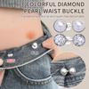 Fibbia Vita Regolabile in Strass Lucidi e Perle, Bottoni per Jeans, Clip Cinciura Vita Riutilizzabile Senza Fori per Vestiti