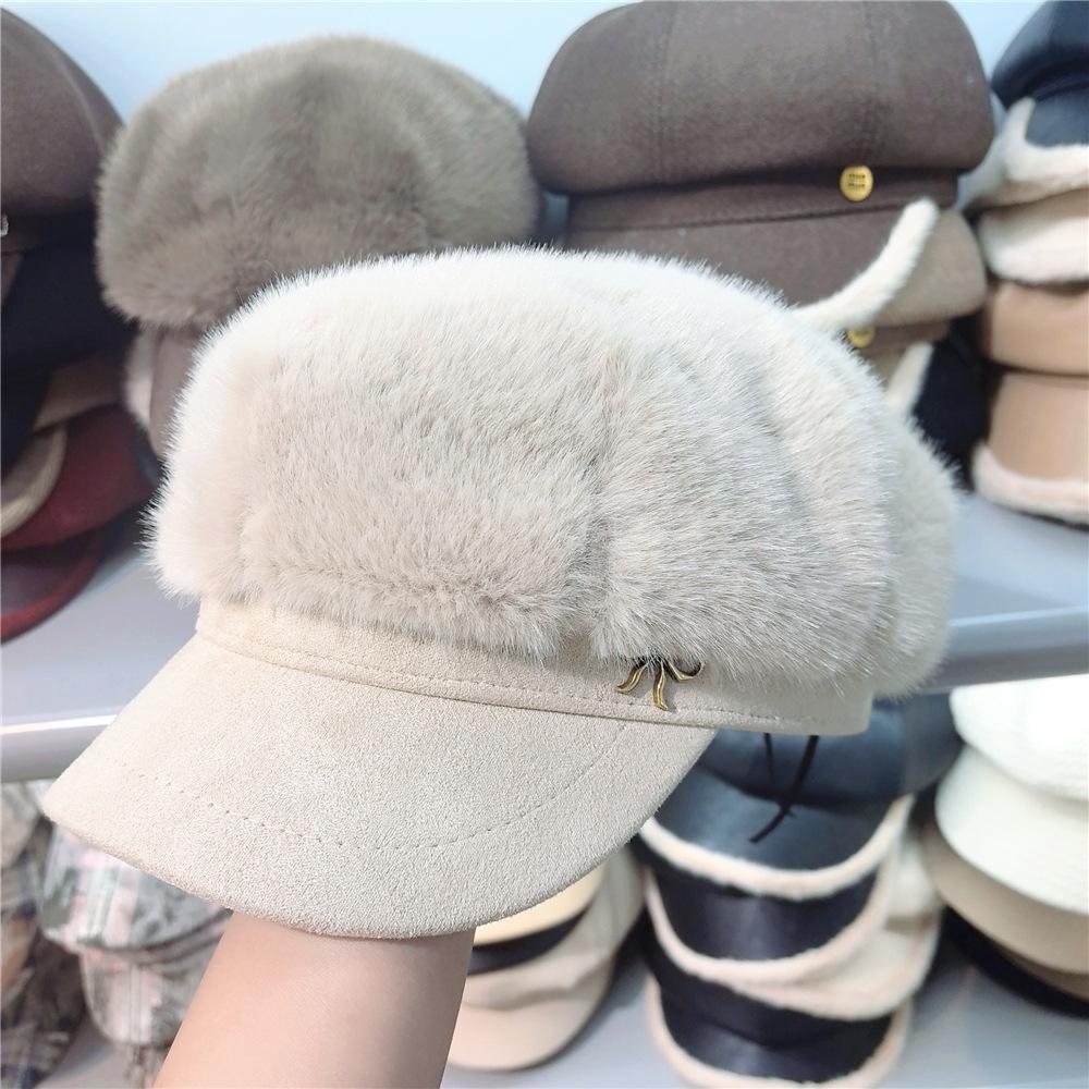 

Шикарный плюшевый восьмиугольный берет с козырьком в британском стиле — уютная и теплая зимняя шапка для женщин, идеальная для Рождества one size бежевый