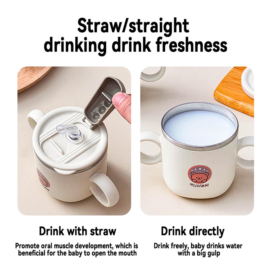 WORTHBUY 250ML Mini 316 Stainless Steel Mug Children Insulated Water Cup Tumbler With Straw&Handle Cute Sealed Milk Coffee Cup