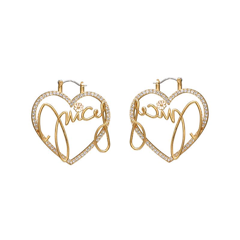Elegant Heart-Shaped Hoop Earrings with Enamel Flower and Rhinestone Design