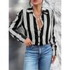 2024 Elegant Black Striped Printed Long-sleeved Shirt For Women Fashion Lapel Button-down Shirt Temperament Office Cardigan