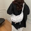 Versatile Girl Bow Canvas Bag Women's 2025 New Summer Cute Floral Hand Pleated Shoulder Armpit Bag