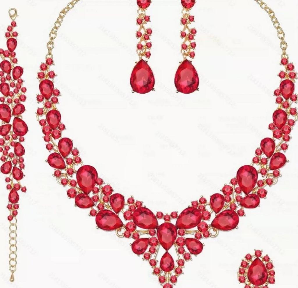 Set Colier Cercei Strass Cristal Mireasă Set Rochie Bal Banchet Doamne Set de Lux Patru Piese