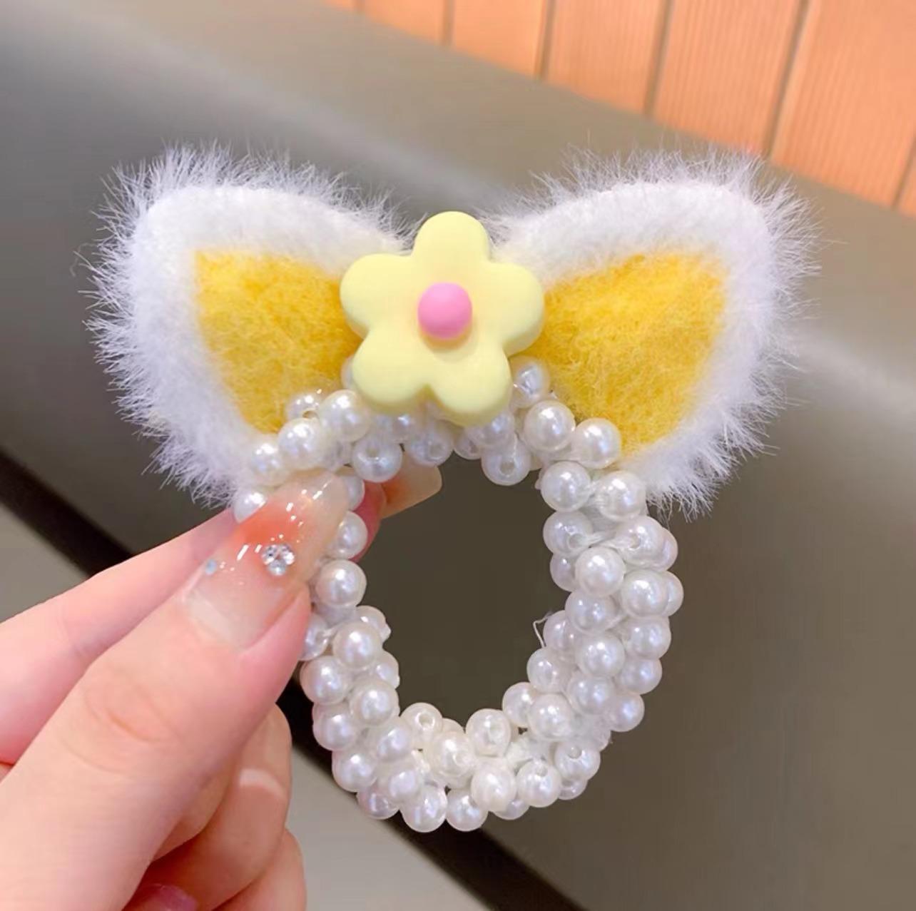 

1 шт., милые детские эластичные резинки для волос с кошачьими ушками и жемчугом для девочек, детские резинки для волос, аксессуары для волос принцессы, детские головные уборы 1PCS жёлтый