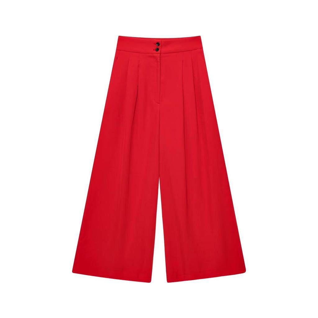 2025 Summer Women's European & American Style V-Neck Lace-Up Top + Pleated Pants Set
