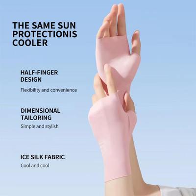 Women Fingerless Sunscreen Gloves Thin Cool Ice Silk Silky Sun Block Driving Gloves For Women Men Driving Summer UV Protection