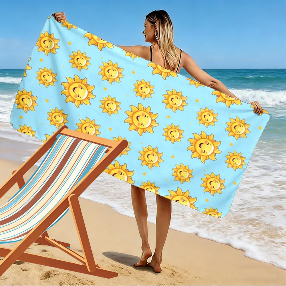 Smiling Suns Pattern Blue Background Beach Towel Quick-drying for Travel Outdoor Sports Jogging Beach and Swimming