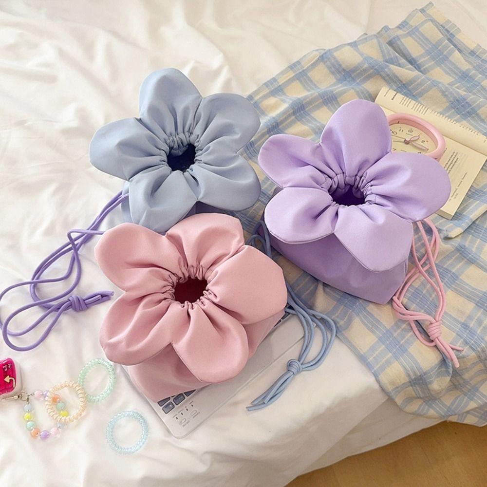 Bundle Pocket Small Flower Bag Korean Style Floral Bucket Bag Canvas Shoulder Bag  Shopping