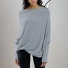 Damen Langarmshirt mit Rundhalsausschnitt, Tunika-Oberteile, Herbst, Baggy, Slouchy-Pullover, schulterfrei