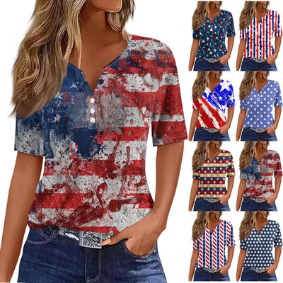Mujer Camiseta Camiseta Estampado Botón Manga Corta Diario Fin de Semana Moda Básico Escote en V Regular Top